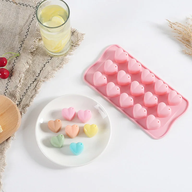 Moldes de silicona estilo coraz&oacute;n para Chocolate, 15 celdas, herramientas para hornear hielo, galletas, pasteler&iacute;a, postre, Fondant, vela, pastel-3