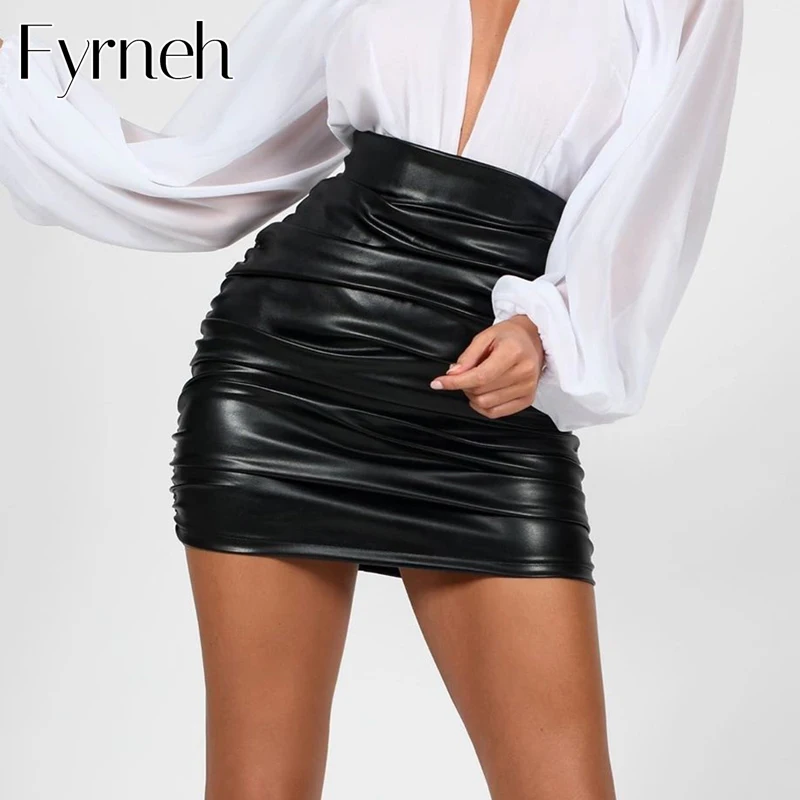 Fyrneh женские рюши юбка из искусственной кожи пикантные короткие наряды вечерние