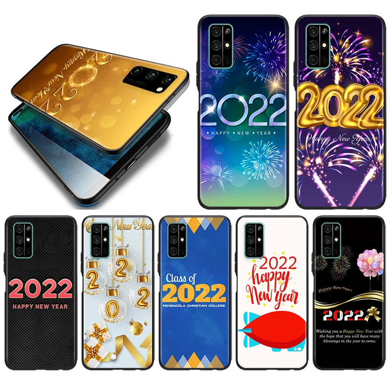 

Soft TPU Cover Christmas happy New Year 2022 For Honor View 20 10X 10i 10 X10 9N 9X 9C 9A 9S 9 V9 Lite Pro 5G Black Phone Case