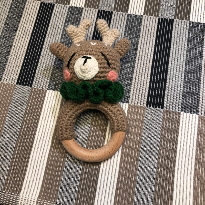 

BPA Free Crochet Wooden Ring Baby Teether Animal Rattle Chewing Teething Toy M76C
