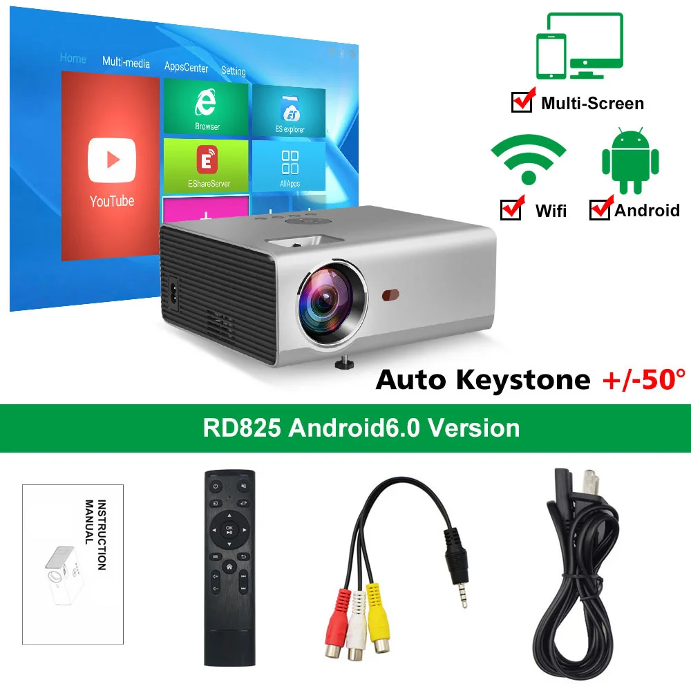 Android 6 Version Rigal мини светодиодный проектор RD825 Native1280 x 720P Android 6 Поддержка HD1080P портативный 3D ТВ домашний кинотеатр wifi Bluetooth projetor - Цвет: Android 6 Version