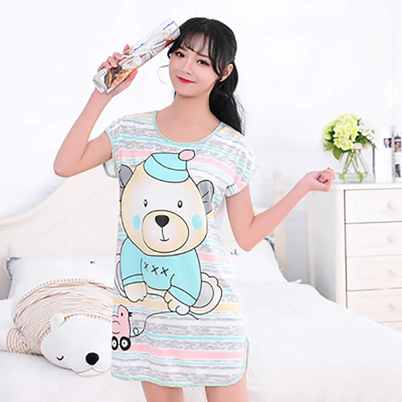 

Sanderala Women Print Cartoon Sexy Sleepwear Round Neck Lingerie Cute Nightdress Strap Thin Female Underwear Nighty Home Wear