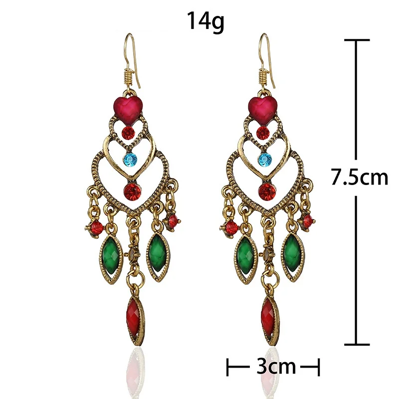 Elegant Vintage Women's Green Crystal Beads Tassel Earrings Bollywood Bohemia Geometry Gold Color Wedding Earrings Hangers images - 6