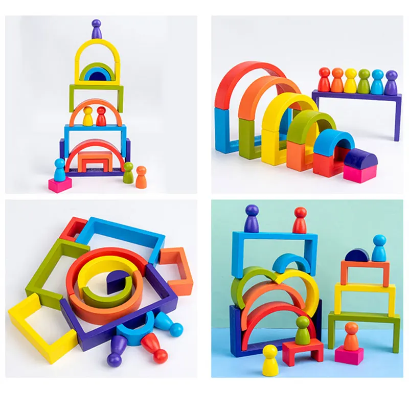 

Large Particles Wooden Rainbow Building Block Toy Creative Wood Baby Rainbow Stacker Balance Blocks Montessori Educational Toys