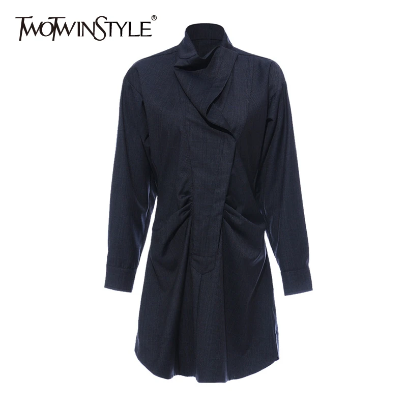 TWOTWINSTYLE винтажное асимметричное женское платье стоячий воротник фонарь длинный