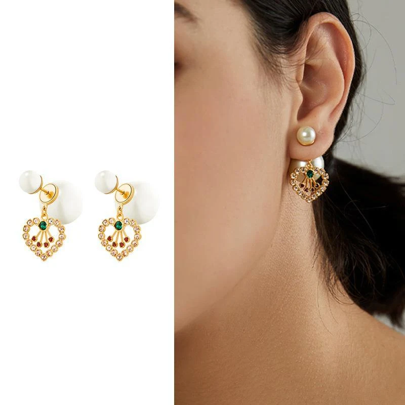 

retro French heart-shaped pearl earrings for women Trendy personality all-match light luxury ladies earrings Jewelry wholesale