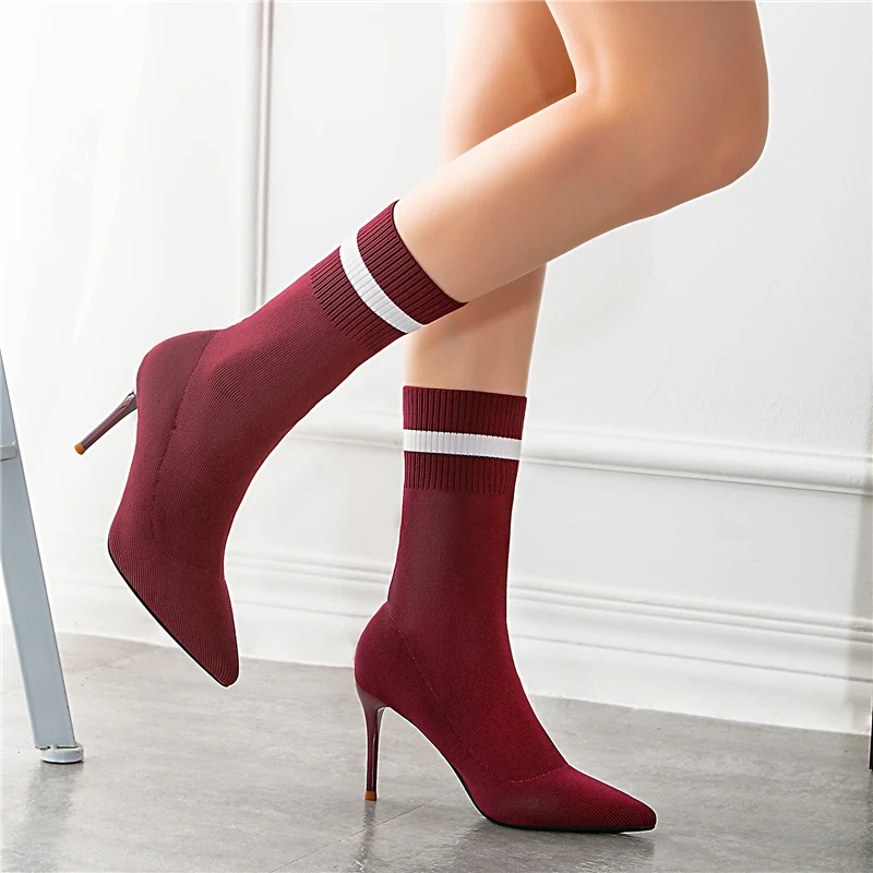 2019 женские роскошные серые Стрейчевые ботинки ботильоны на высоком каблуке 9 см