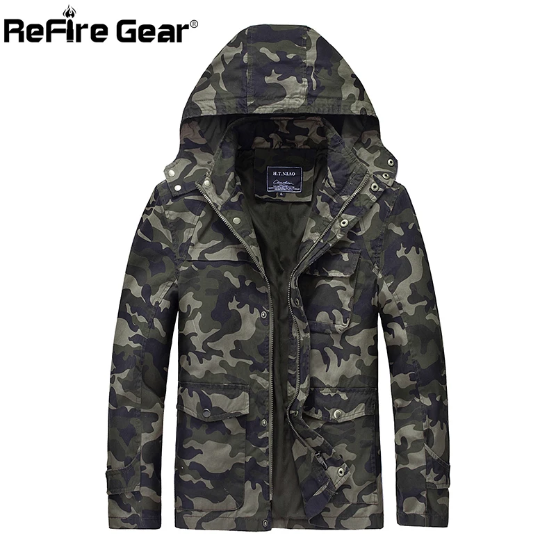ReFire gear Осенняя теплая камуфляжная куртка с капюшоном мужская зимняя Ветровка Военная тактическая куртка камуфляжные повседневные штаны с карманами пальто