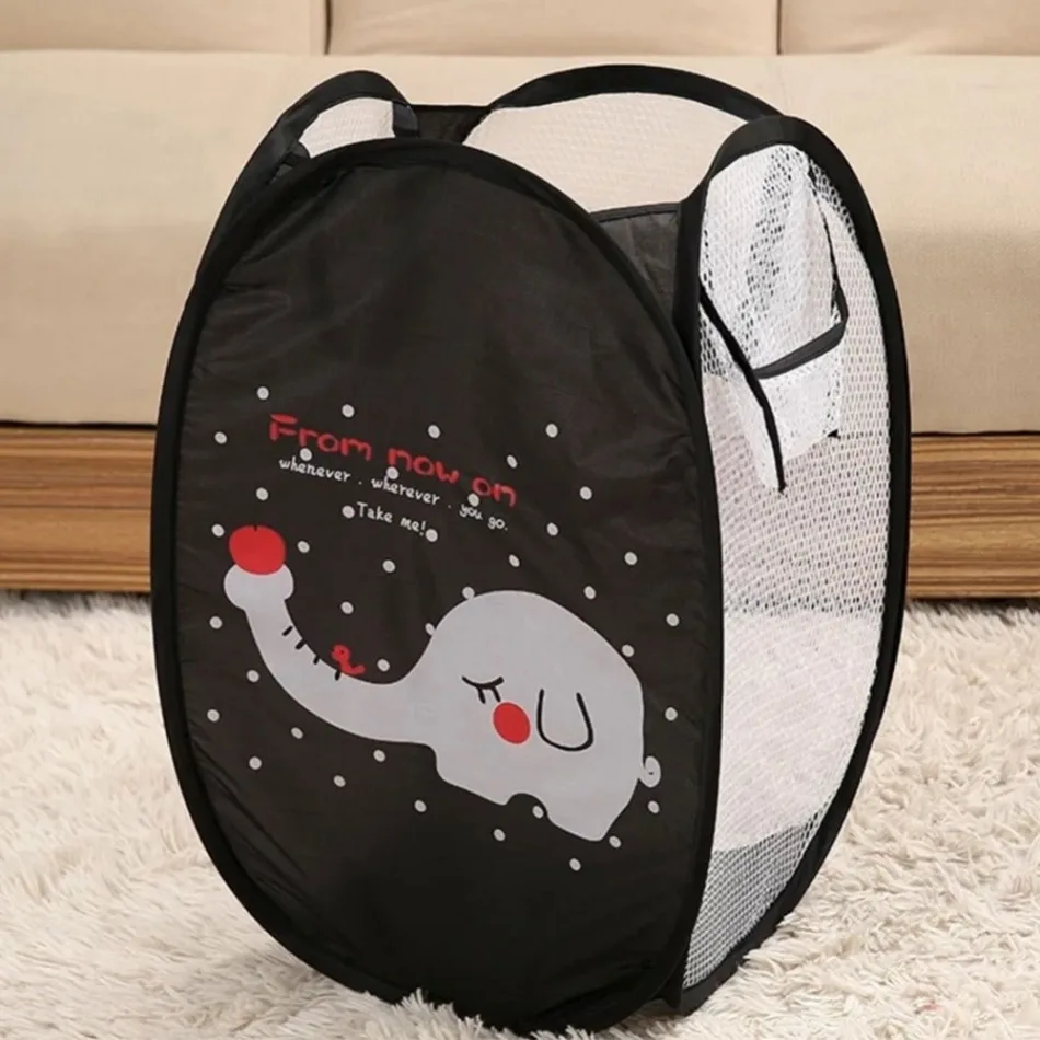 Милая круглая корзина для грязной одежды с рисунком из мультфильма сетчатый чехол для хранения детских игрушек переносная складная корзина для хранения бочонок-контейнер