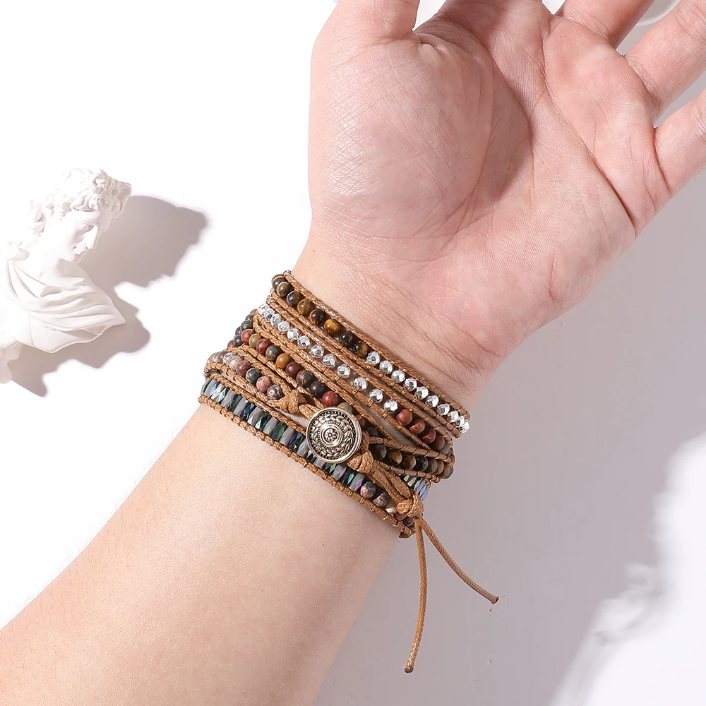 Bohemian Watch Band Women Men Boho Bracelet Strap for Apple Watch Retro Mixed Natural Stones Jewelry Multi Wrap Bracelet Gift