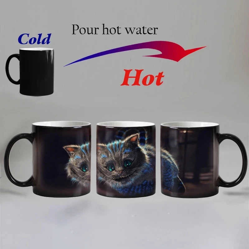 

Free shipping 11OZ funny cat animals Heat Reveal Mug Ceramic Color Changing Coffee Mug Magic Tea Cup Mugs best gift