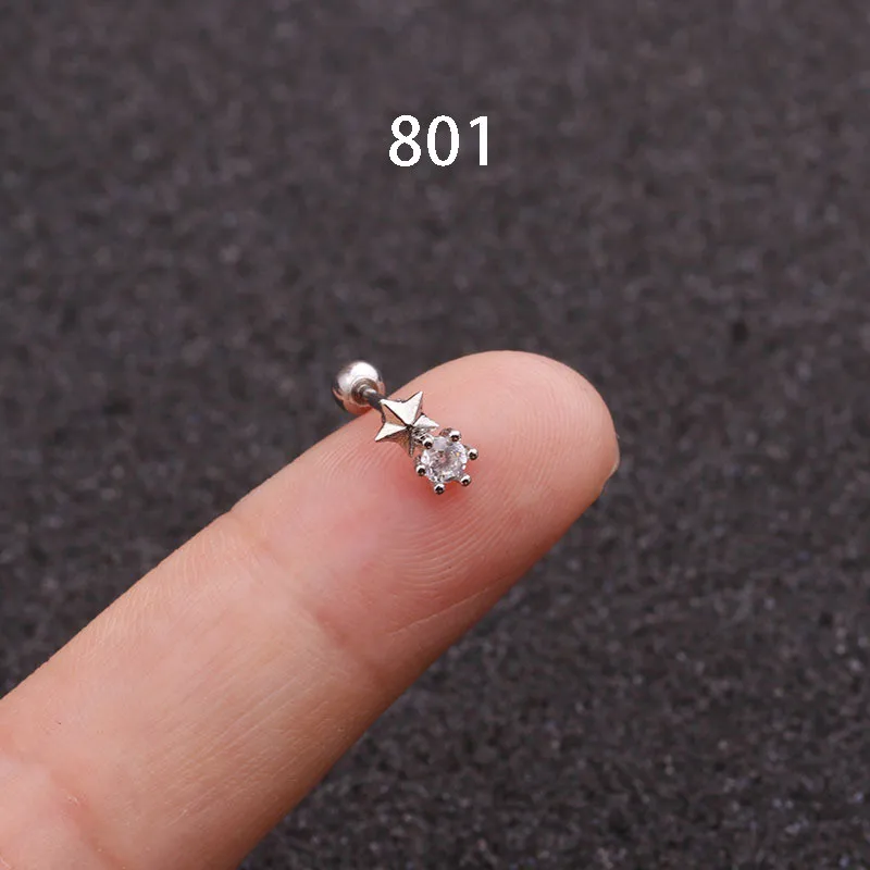 20 г пирсинг для уха Cz луна и звезда хрящевая спираль Tragus Conch Rook нержавеющая сталь закручивающаяся задняя часть серьги для ушного хряща