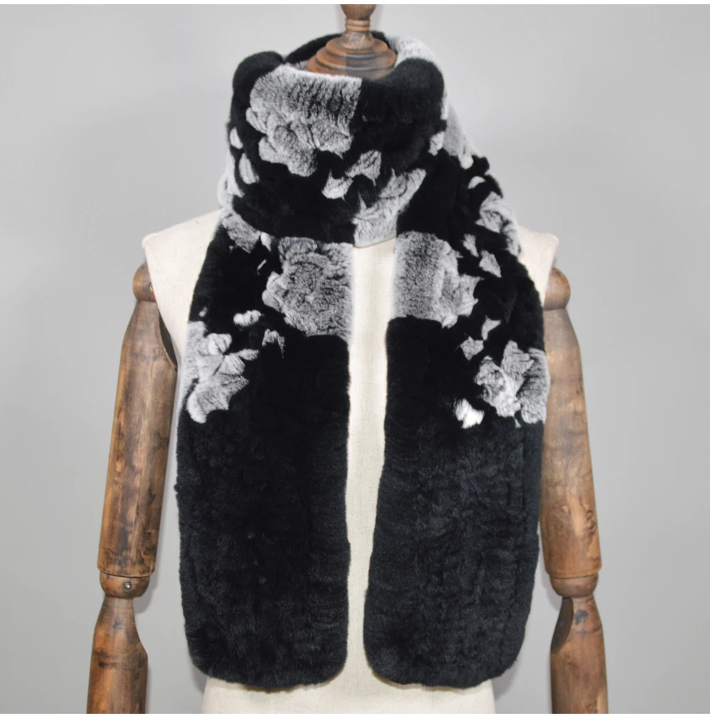 Winter Long Style Women Real Rex Rabbit Fur Scarf Rex Rabbit Fur Warm Soft Ring Scarfs High Quality Knit Rabbit Fur Scarves