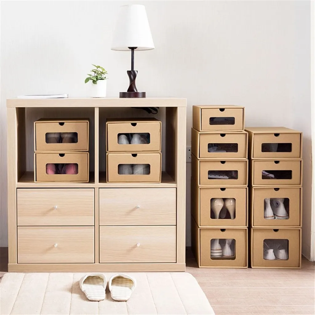 Утолщенной коробка из крафт картона прозрачный ящик обуви для хранения в доме