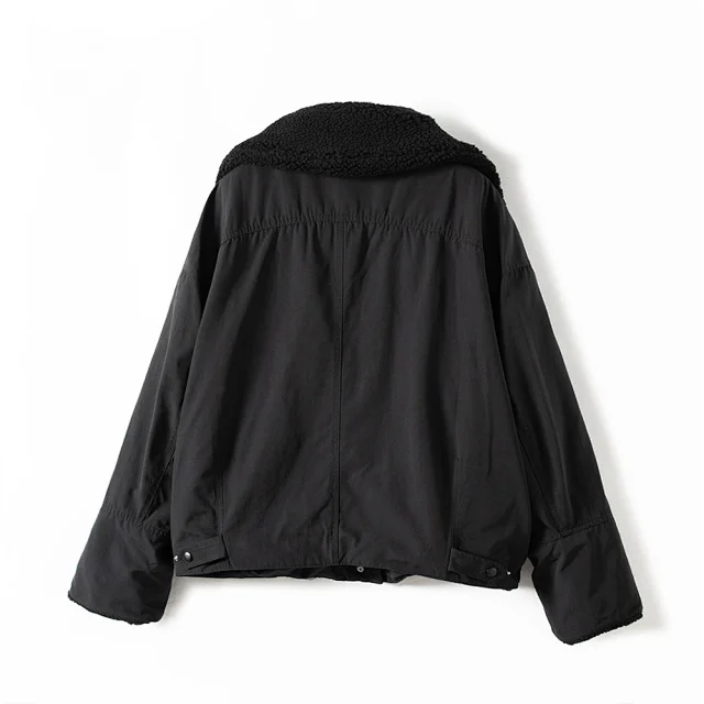 

Women Warm Jacket Zipper Inside Furry Coat Lady long sleeve Turn-Down Collar Top Female Black Zipper Outwear Clothes With Pocket