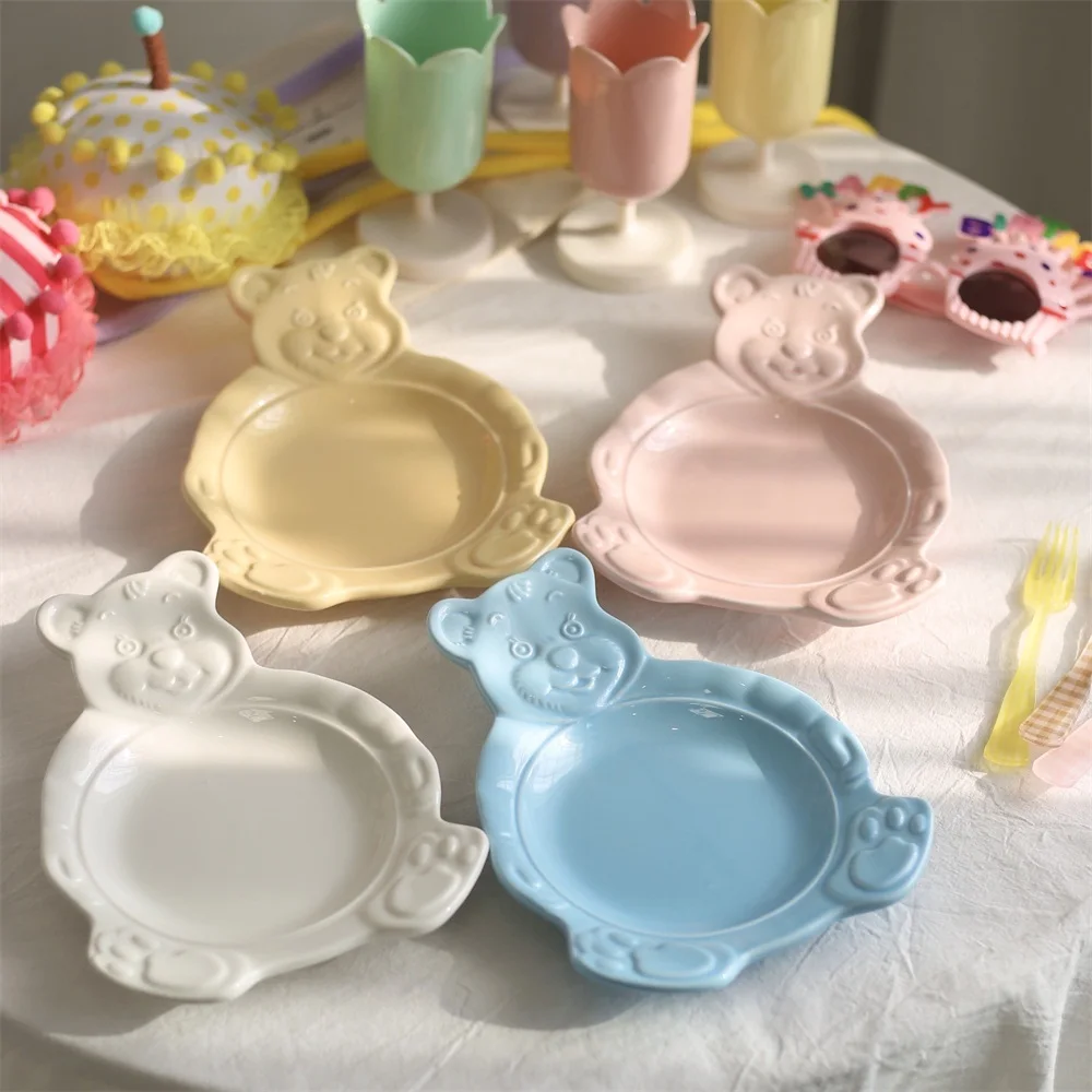 Чашки тарелки с мультяшным медведем симпатичные керамические обеденные блюда