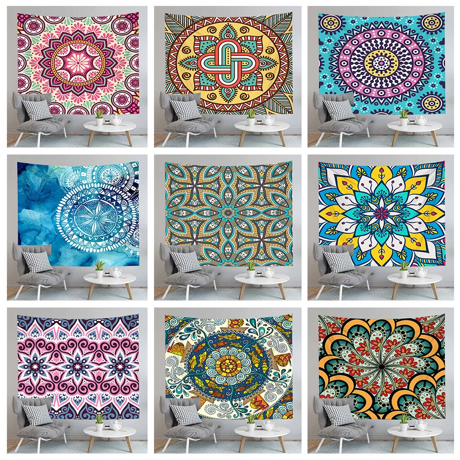 Разноцветное одеяло с мандалой настенные подвесные Гобелены цветочным принтом