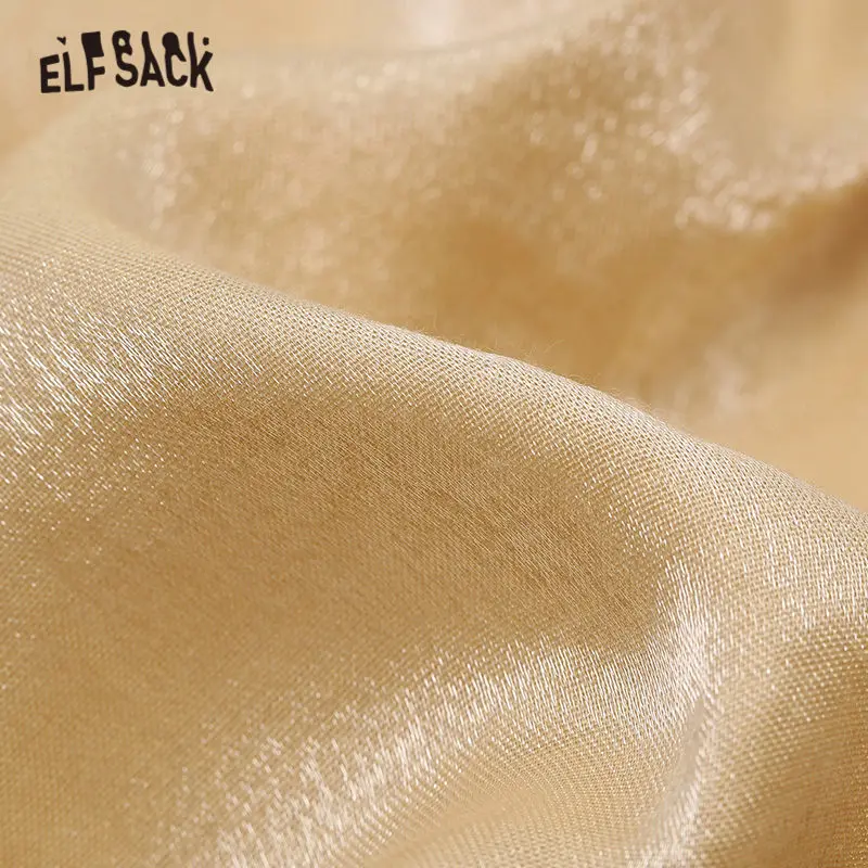 ELFSACK, розовая однотонная сатиновая шифоновая блузка, рубашка для женщин, осень, цвет хаки, однобортный, с рукавом Бишоп, для офиса, женские блузки