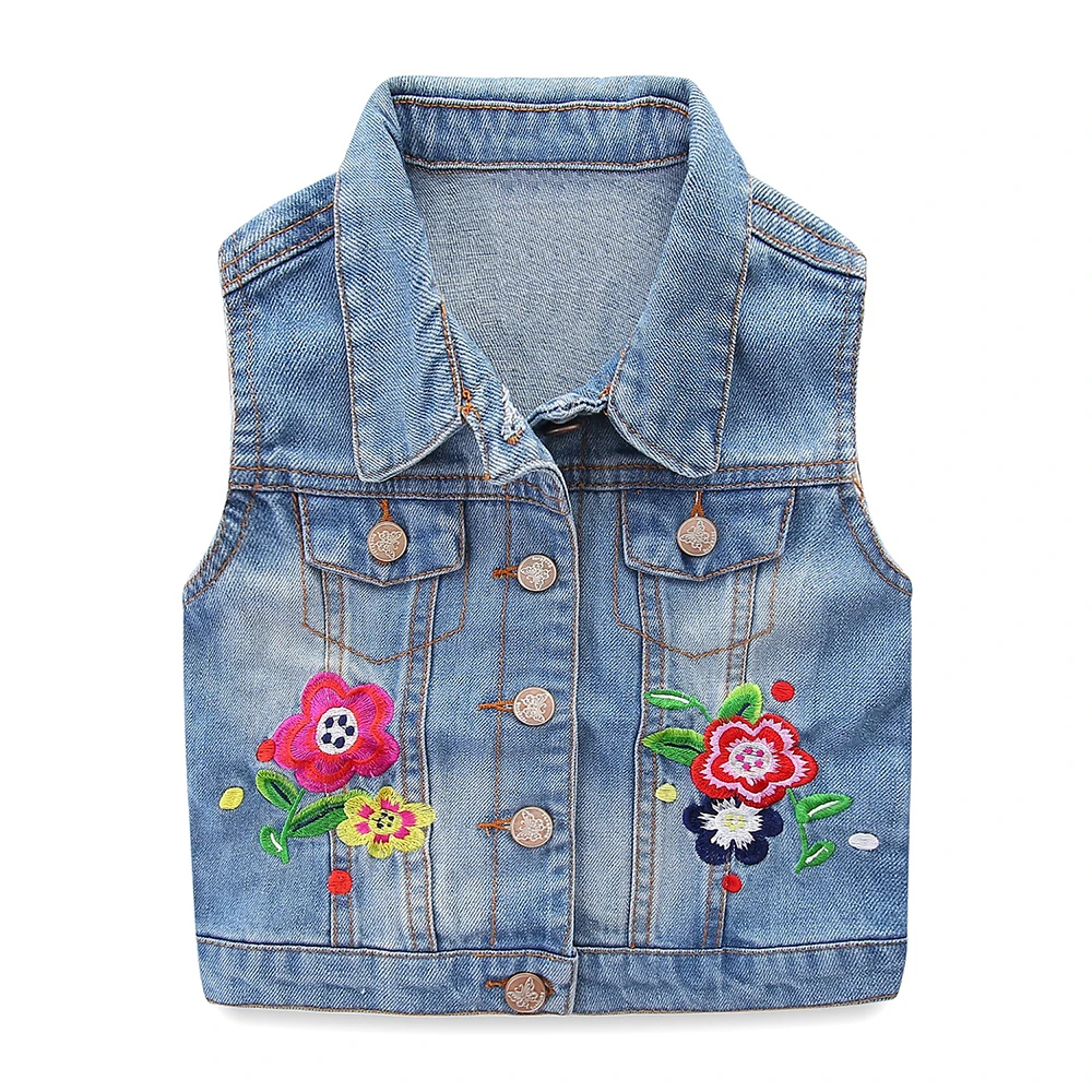 Джинсовый жилет для маленьких девочек с цветочной вышивкой | Мать и ребенок