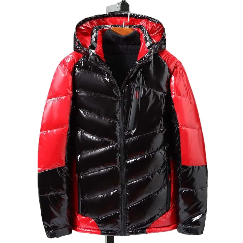 

Winter Jackets Men Bright Leather Streetwear Thick Warm Parka Male Hip Hop Cotton-Padded Jackets Hooded Waterproof Outwear Coats