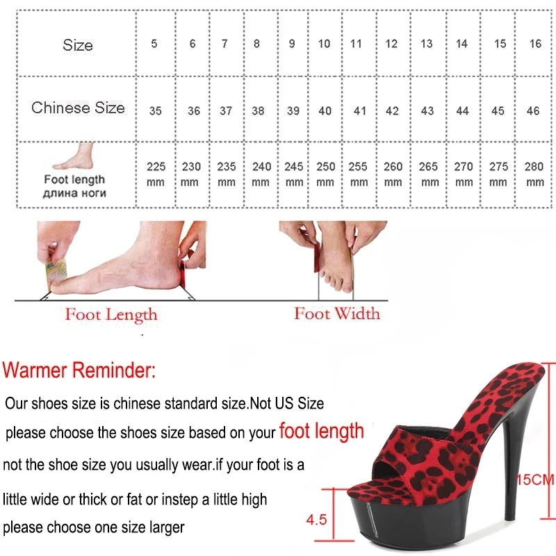 

MAIERNISI Nightclub Sexy high-heeled Slippers Leopard Ladies Slippers Sandals Thick Bottom 15 Cm Shoes Slippers Large Size Shoes