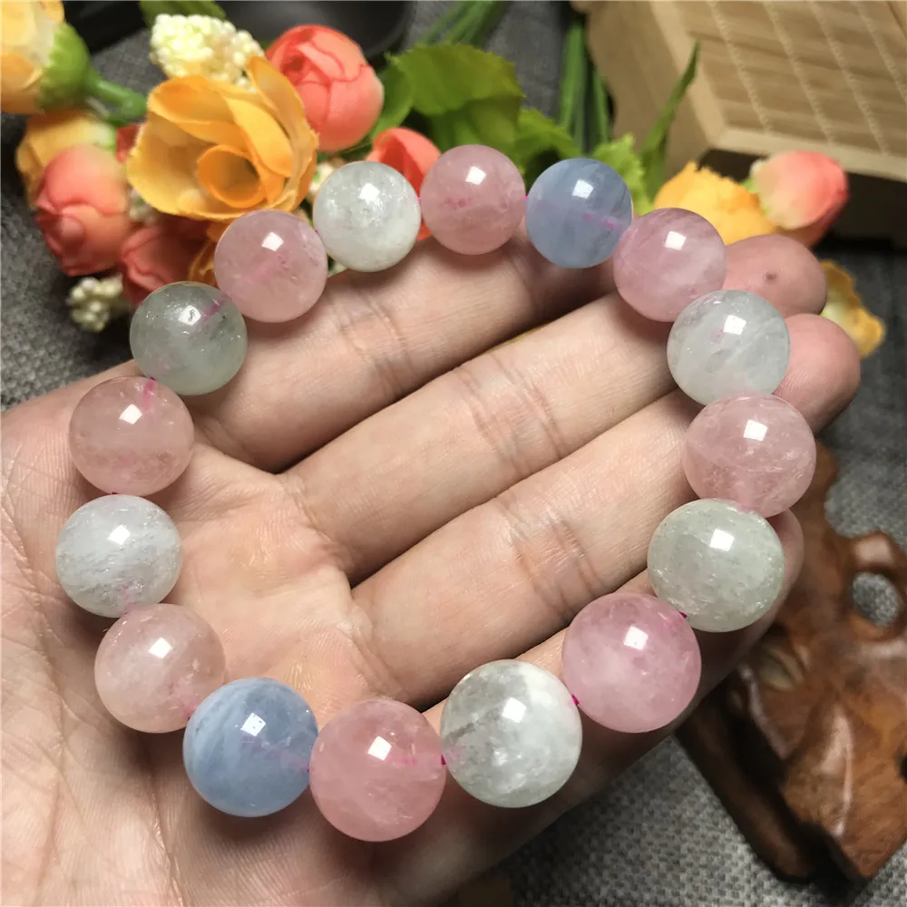 

14mm Natural Beryl Colorful Morganite Bracelet For Women Round Beads Gemstone Love Stone Gemstone Bracelet Fashion Jewelry AAAAA