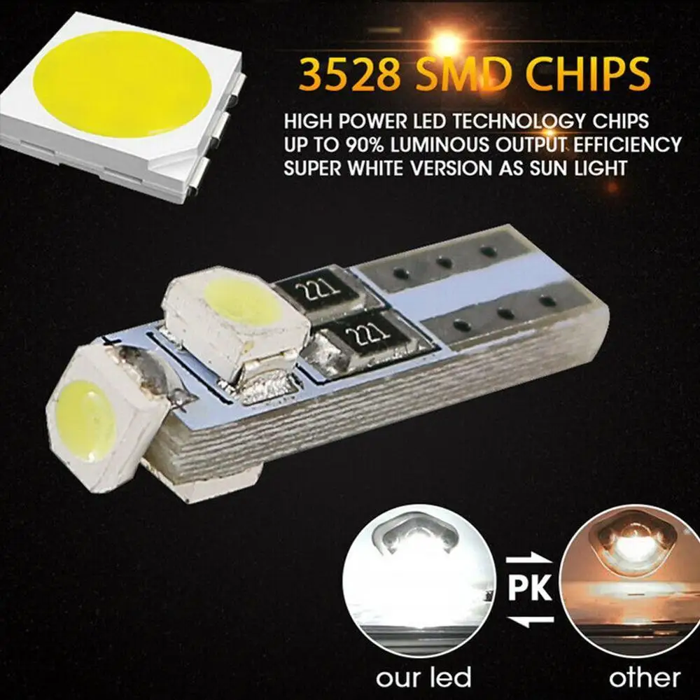 1 шт. T5 W1.2W W3W 74 85 86 206 3 SMD 1210 3528 Светодиодный шторка для боковых окон автомобиля Клин