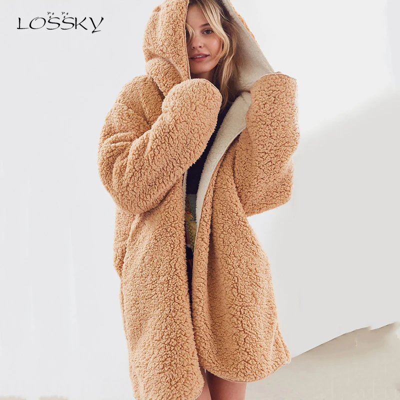 Куртка с капюшоном Lossky Женская осенне зимнее плюшевое двустороннее теплое