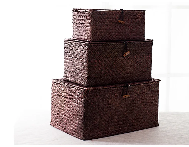 Соломенная плетеная коробка для хранения настольный контейнер косметических