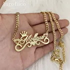 Ожерелье AurolaCo с именем на заказ с короной, ожерелье с кубинской цепью на заказ, ожерелье с табличкой из нержавеющей стали для женщин, подарок