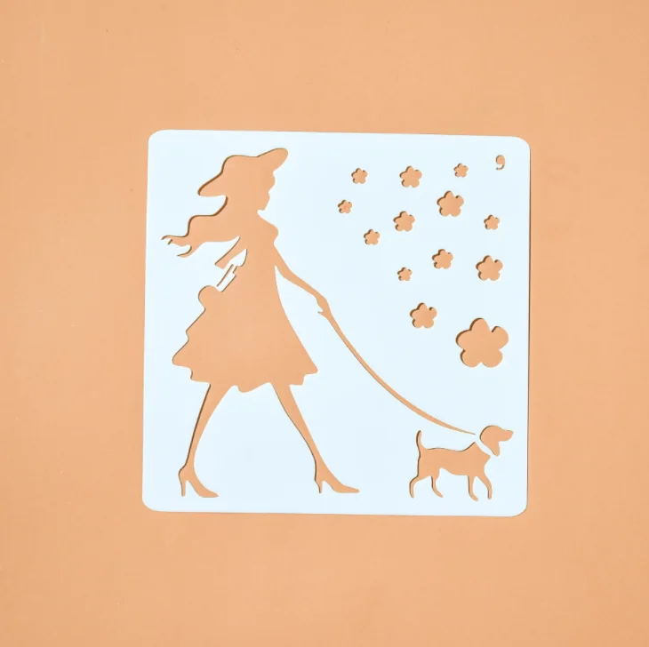 

13*13 Walk a dog pvc Layering Stencils for Diy scrapbook coloring,painting stencil,home decor diy etc. Product image