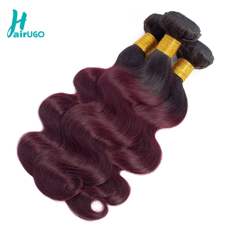 HairUGo Омбре перуанские волосы 4 пучка с закрытием предварительно цветные 1B/99J волнистые человеческие волосы пучки с закрытием не реми волосы