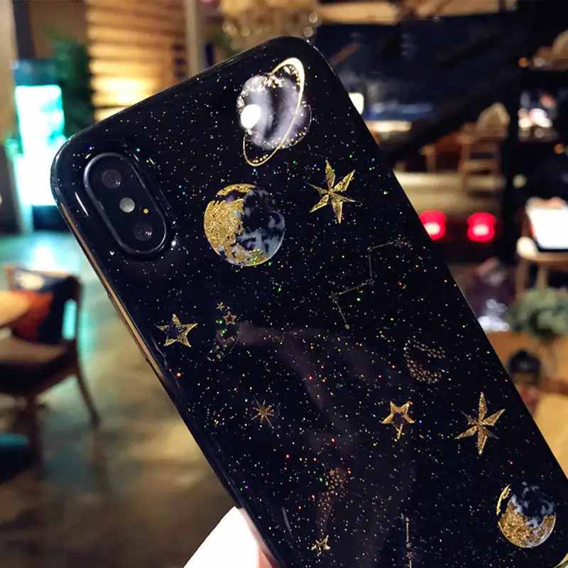 Модный сияющий блеск чехол для телефона с космической планетой для iphone 11 X XR XS MAX 6 6S Plus 7 8 Plus Мягкий силиконовый чехол со звездой