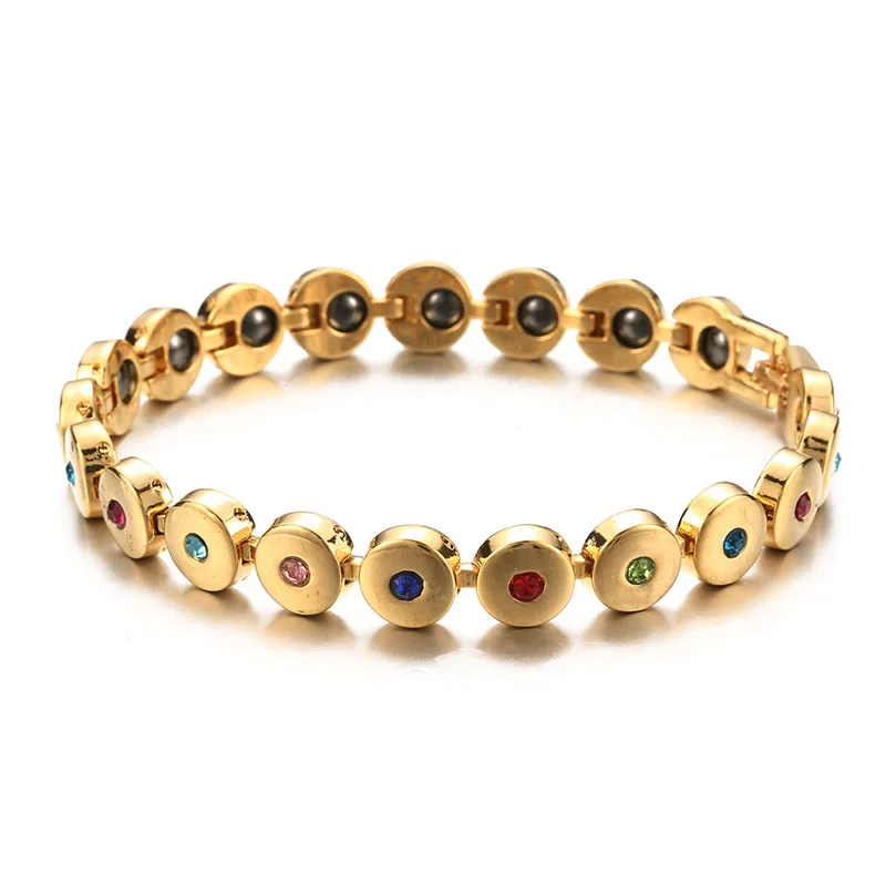 New Fashion Colorful Crystal Gem Woman Magnetic Bracelet Gold Color Copper Germanium Healing Jewelry Bio Energy Bangles - Окраска металла: Round
