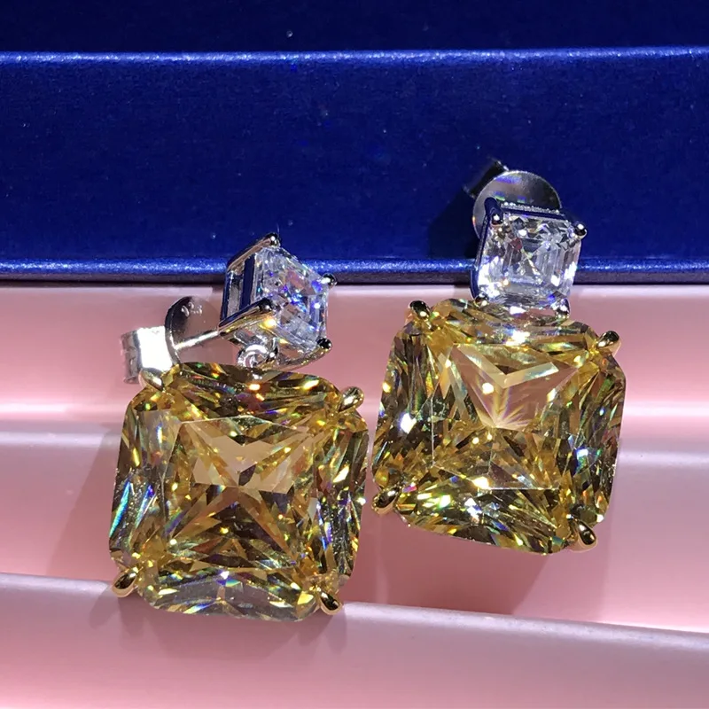 

High carbon diamond yellow diamond earrings s925 sterling silver earrings 210319-40