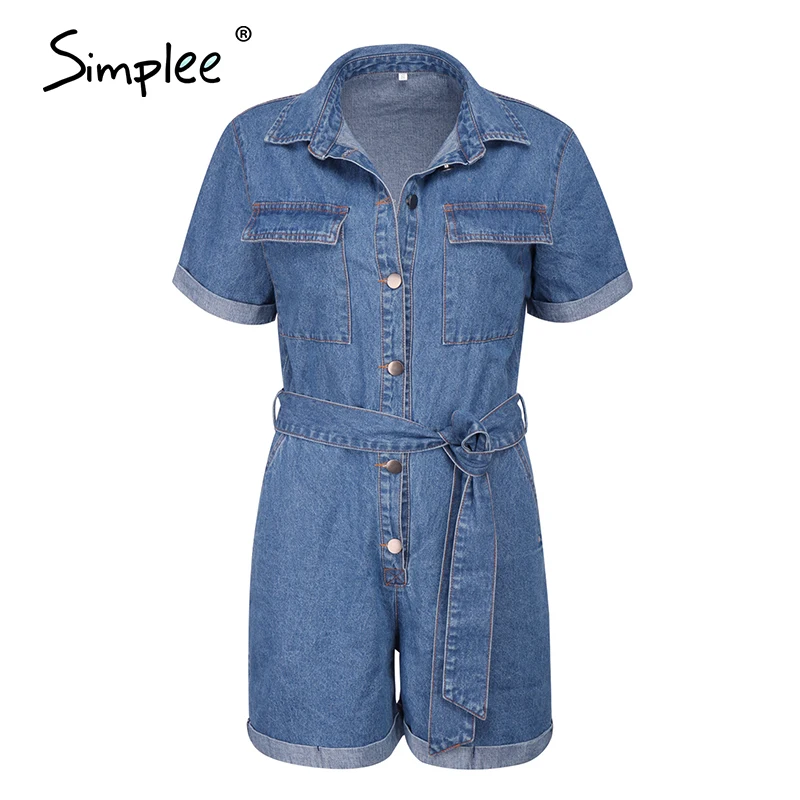 Simplee Повседневный джинсовый комбинезон женские комбинезоны с коротким рукавом и