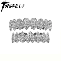 topgrillz 2021 new iced out cz teeth grillz set top bottom 14k gold plated hip hop rapper jewelry party gift for men women