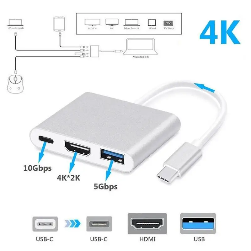 1PC Aluminum Shell Three-in-one Hd Conversion Cable Usb3.1-turn Hdmi Type-c-turn Trans-wire Converter S1E3 | Компьютеры и офис