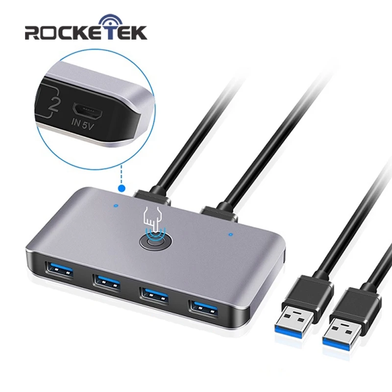 Rocketek USB KVM Switch Box 3.0 2.0 Switcher 2 Port PCs Sharing 4 Devices for Keyboard Mouse Printer Monitor with Cables | Компьютеры и
