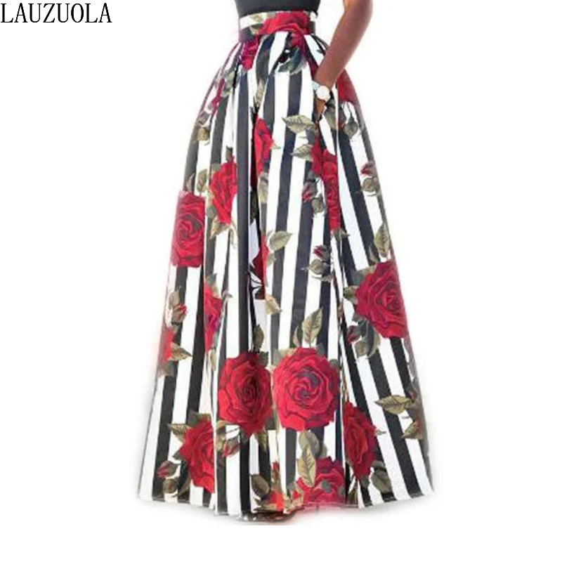 Цветочные Длинные оранжевые юбки коричневые брюки с высокой талией спортивные