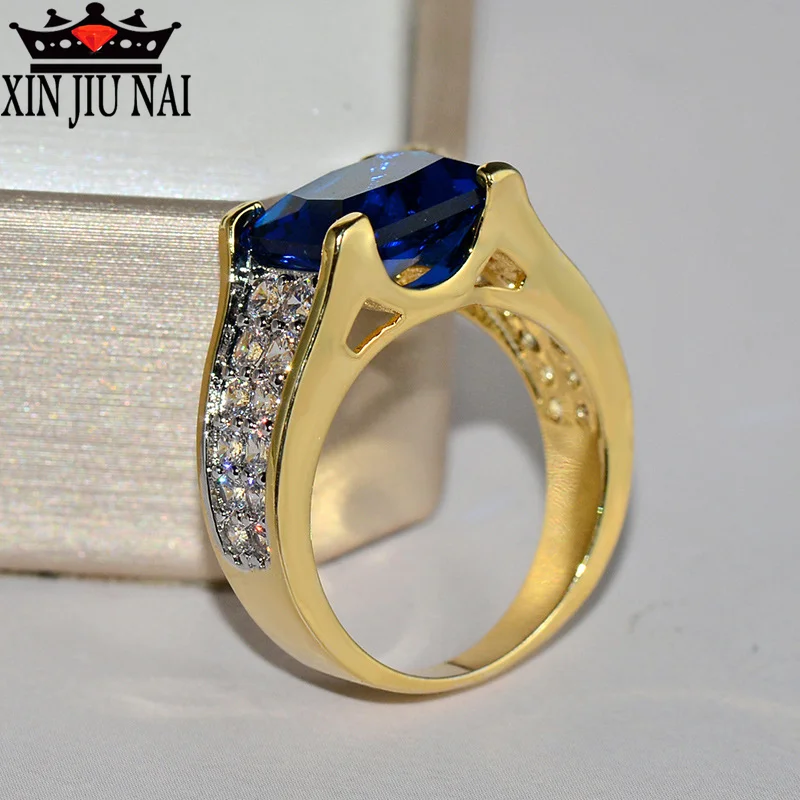 18K золотое модное квадратное сапфировое женское кольцо с прозрачным кристаллом