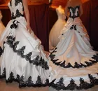 Винтажное свадебное платье из тафты, готическое черно-белое свадебное платье с корсетом на шнуровке сзади, размера плюс