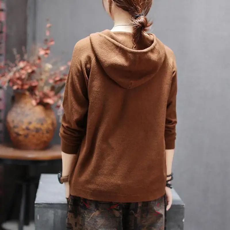 Johnature Pullovers Sweater Women Clothes 2019 New Autumn Hooded Casual Full Sleeve Knitted Solid Color All-match | Женская одежда