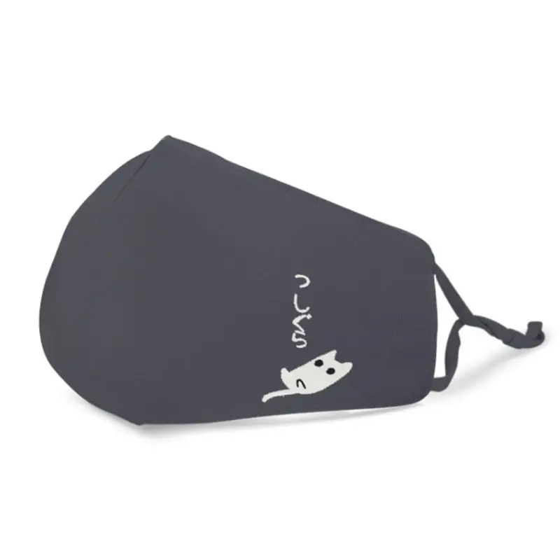 Navy 6 Colors Women Girls Japanese Style Cotton Dust Mouth Mask Cute Cartoon Lying Meow Cat Candy Color Adjustable Earloop Respirator - Цвет: Navy