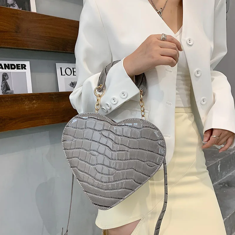 

New Cross Stone Pattern Skin Heart Handbag European and American Womens Western Style Cross Body Bag Tide One Shoulder Women Bag