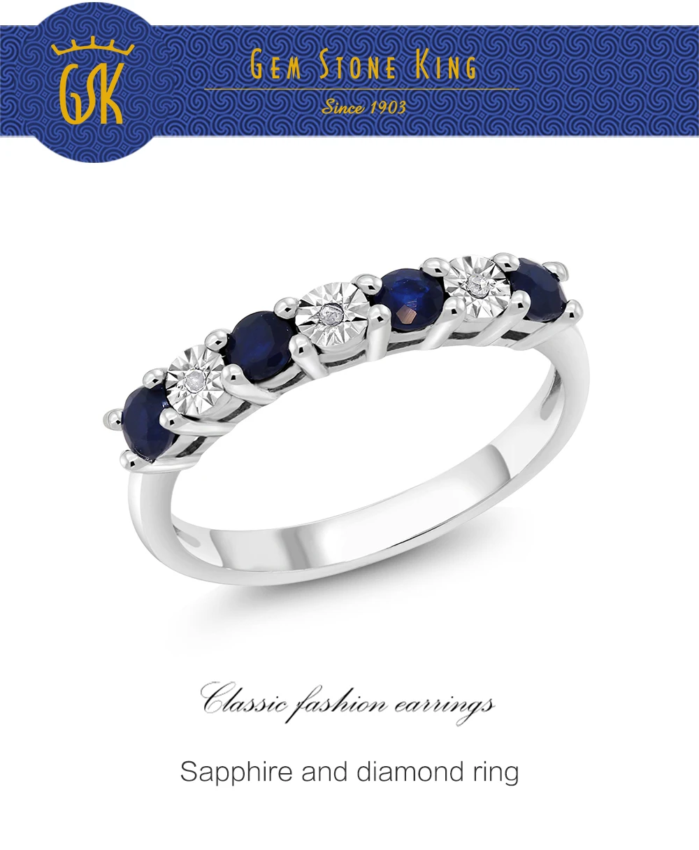 GemStoneKing 925 пробы серебряные ювелирные изделия 0,029 Cttw кольцо с бриллиантами для женщин круглый сапфир и белый бриллиант обручальные кольца