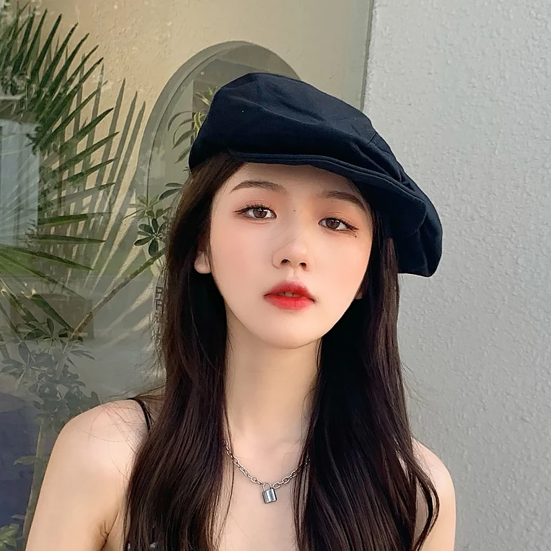 

Apri lHalf Solid Niche Cloud Caps Female Show Faces Small Berets Summer Wild Octagonal Caps Fashionable Hats