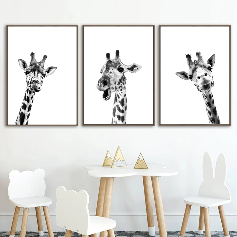 

Animals Giraffe Photography Black and White Poster Home Decor Wall Art Canvas Painting Nordic Print Kids Room Decor Nursery