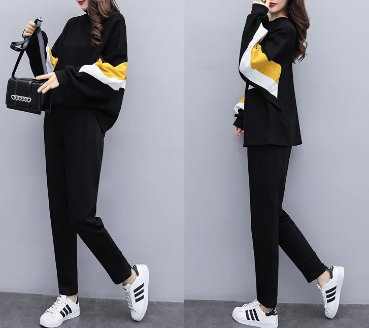 Женский спортивный комплект Obrix Повседневный пуловер в полоску с круглым вырезом