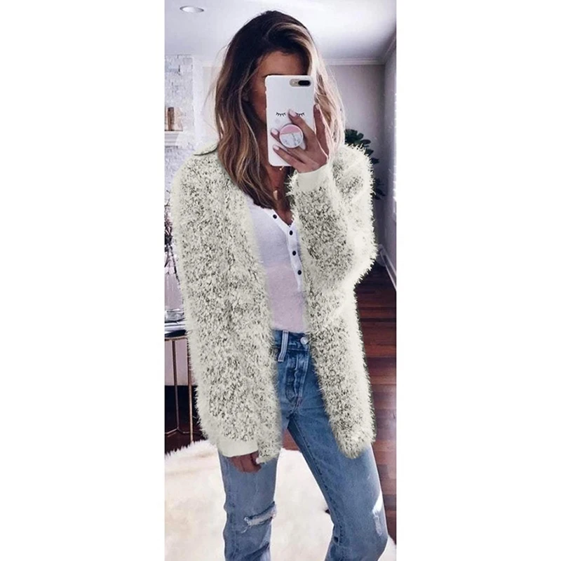 Autumn Winter Women Plush Cardigan 2019 Fashion Long Sleeve Fluffy Warm Sweater Coat Female Solid Color Slim Cardigans |